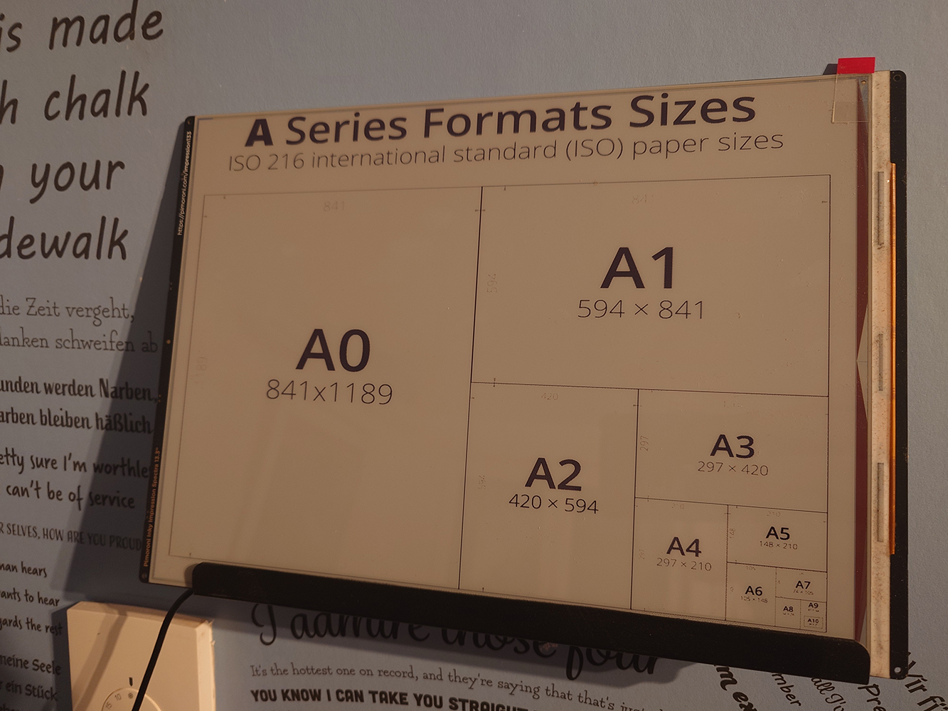 A black-and-white technical drawing explaning ISO216 paper sizes